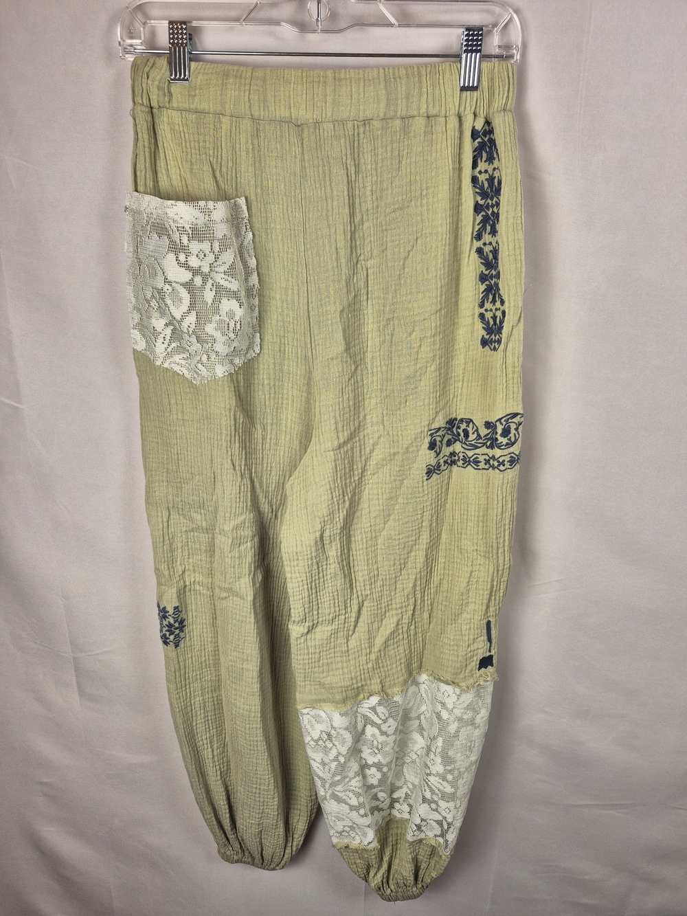 POL Olive Green & Cream Lace 100% Cotton Jogger Pants Size M - Picture 3 of 5